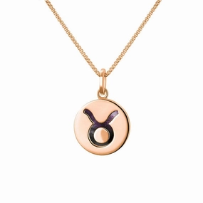 9ct Rose Gold Blue John  Zodiac Taurus Round Necklace