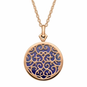 9ct Rose Gold Lapis Lazuli Flore Filigree Necklace