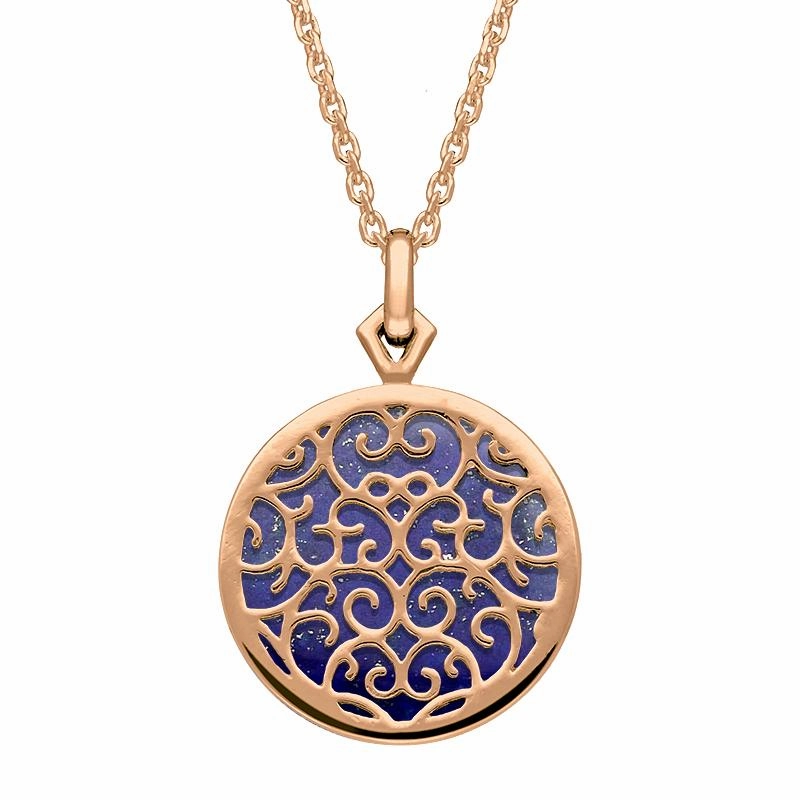 9ct Rose Gold Lapis Lazuli Flore Filigree Necklace