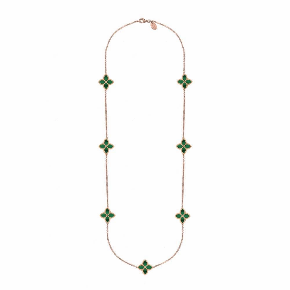 9ct Rose Gold Malachite Eden Long Marquise Flower Necklace