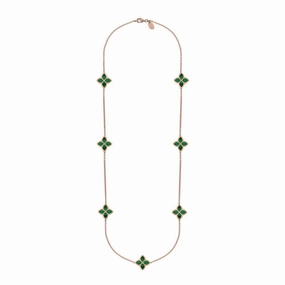 9ct Rose Gold Malachite Eden Long Marquise Flower Necklace