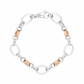 9ct Rose Gold Sterling Silver Double Link Handmade Bracelet