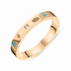 9ct Rose Gold Turquoise 0.05ct Diamond Queen's Jubilee Hallmark Princess Cut 3mm Ring D