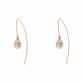 9ct Rose Gold Turquoise Cross Disc Drop Earrings