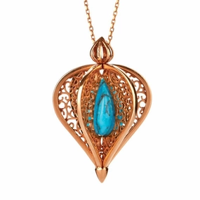 9ct Rose Gold Turquoise Flore Filigree Droplet Necklace