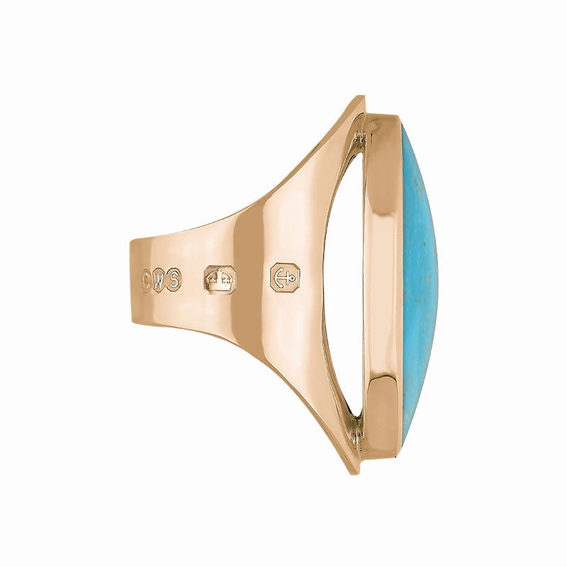 9ct Rose Gold Turquoise King's Coronation Hallmark Large Oval Ring D