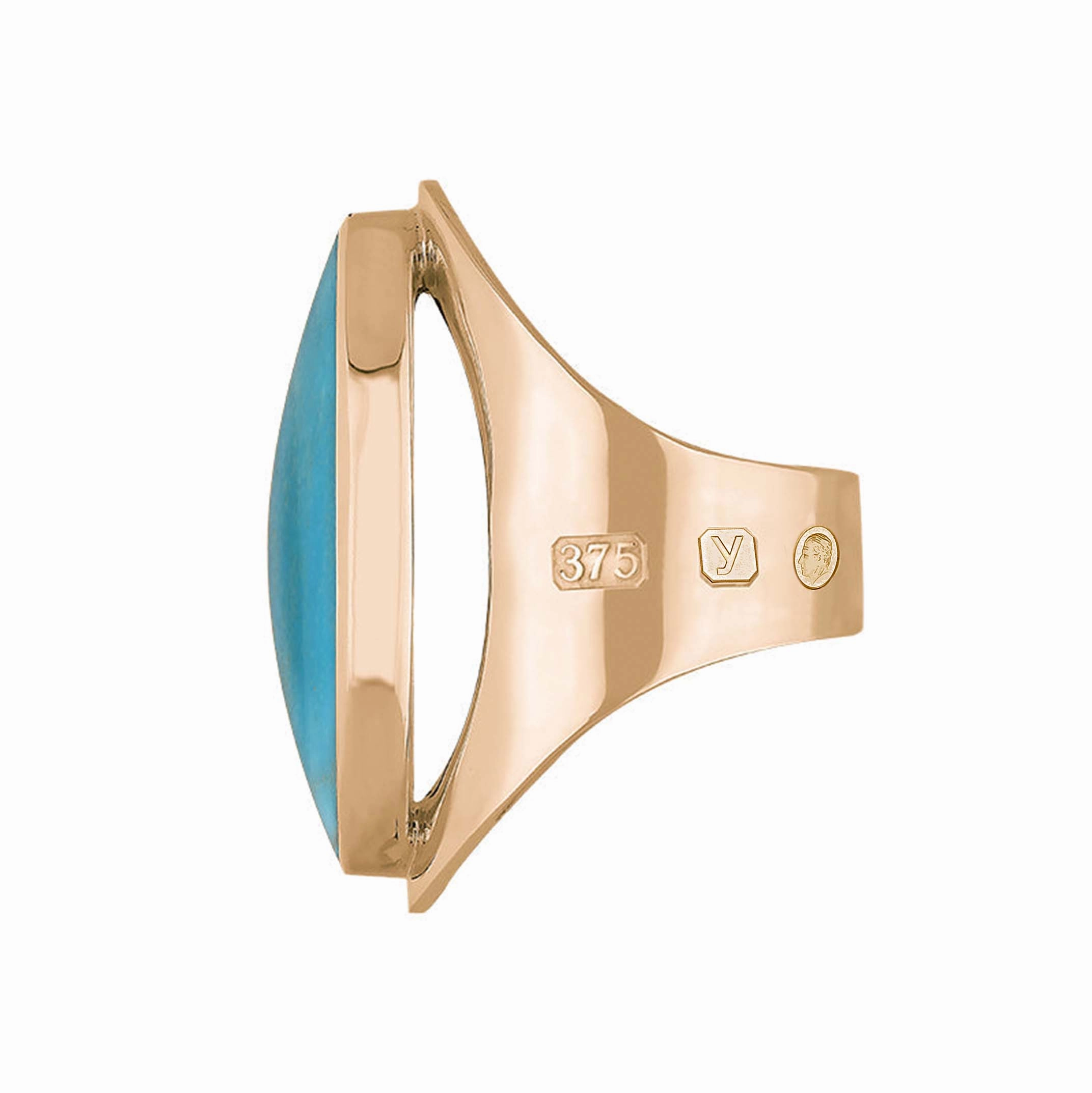 9ct Rose Gold Turquoise King's Coronation Hallmark Large Oval Ring D