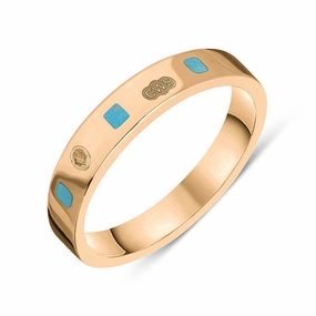 9ct Rose Gold Turquoise King's Coronation Hallmark Princess Cut 4mm Ring D
