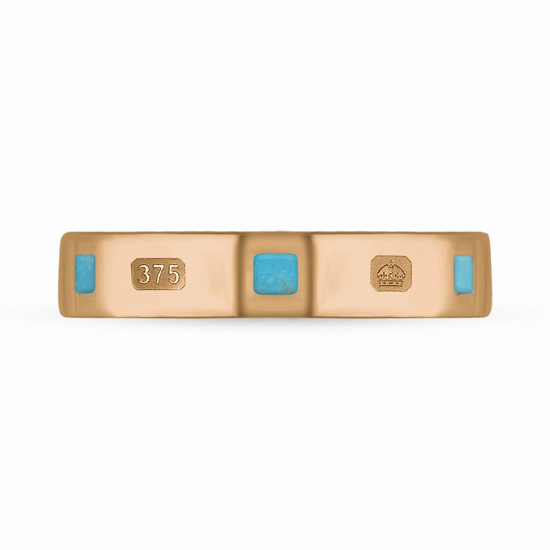 9ct Rose Gold Turquoise King's Coronation Hallmark Princess Cut 4mm Ring D