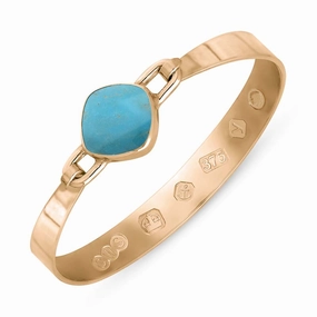 9ct Rose Gold Turquoise King's Coronation Hallmark Wide Cushion Bangle D