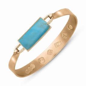 9ct Rose Gold Turquoise King's Coronation Hallmark Wide Oblong Bangle D