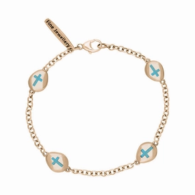 9ct Rose Gold Turquoise Oval Cross Detail Four Stone Bracelet