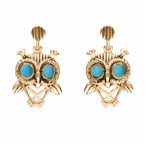 9ct Rose Gold Turquoise Owl Stud Earrings