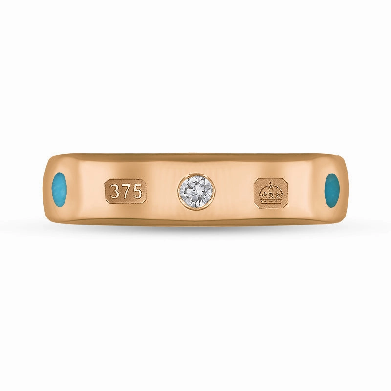 9ct Rose Gold Turquoise Queen's Jubilee Hallmark 5mm Ring D