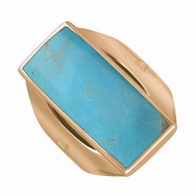 9ct Rose Gold Turquoise Queen's Jubilee Hallmark Medium Oblong Ring D