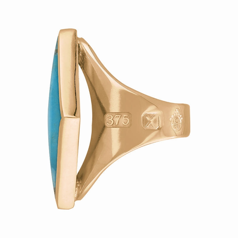 9ct Rose Gold Turquoise Queen's Jubilee Hallmark Medium Rhombus Ring D