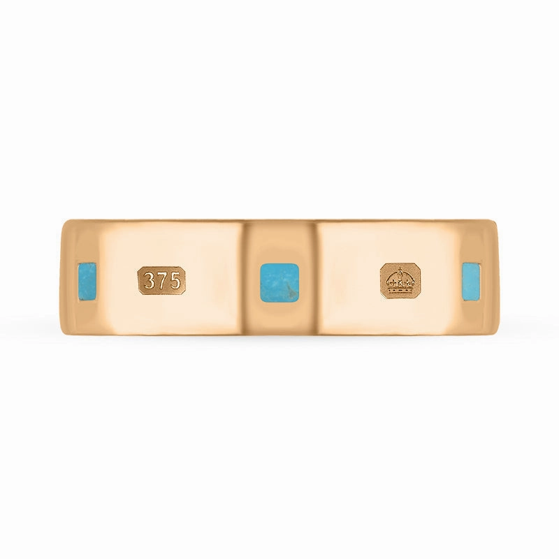 9ct Rose Gold Turquoise Queen's Jubilee Hallmark Princess Cut 6mm Ring D