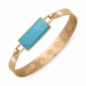 9ct Rose Gold Turquoise Queen's Jubilee Hallmark Wide Oblong Bangle D