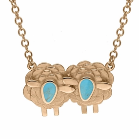 9ct Rose Gold Turquoise Two Large Sheep Necklace