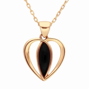 9ct Rose Gold Whitby Jet Centre Stone Heart Necklace