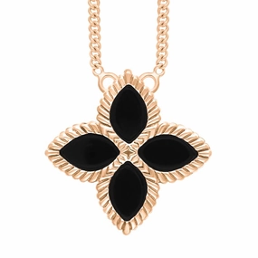 9ct Rose Gold Whitby Jet Eden Large Marquise Flower Necklace