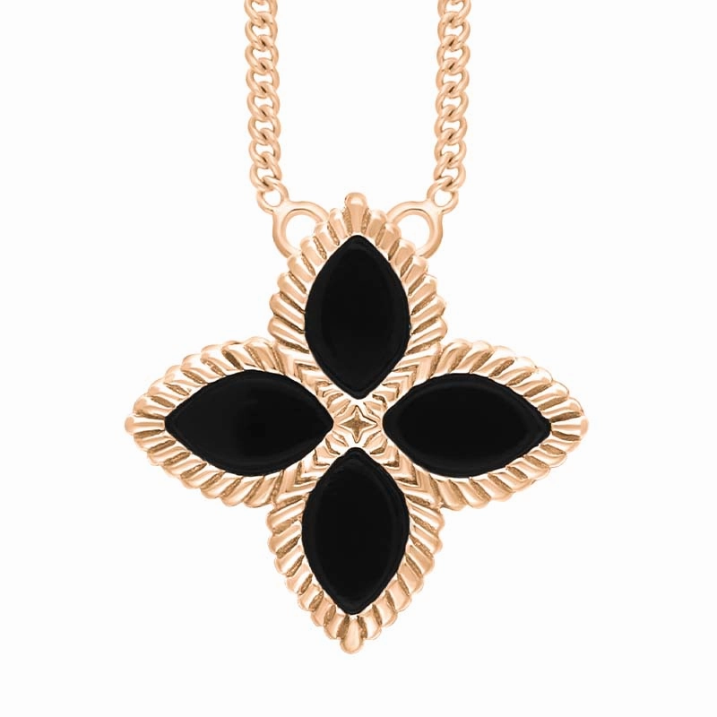 9ct Rose Gold Whitby Jet Eden Large Marquise Flower Necklace