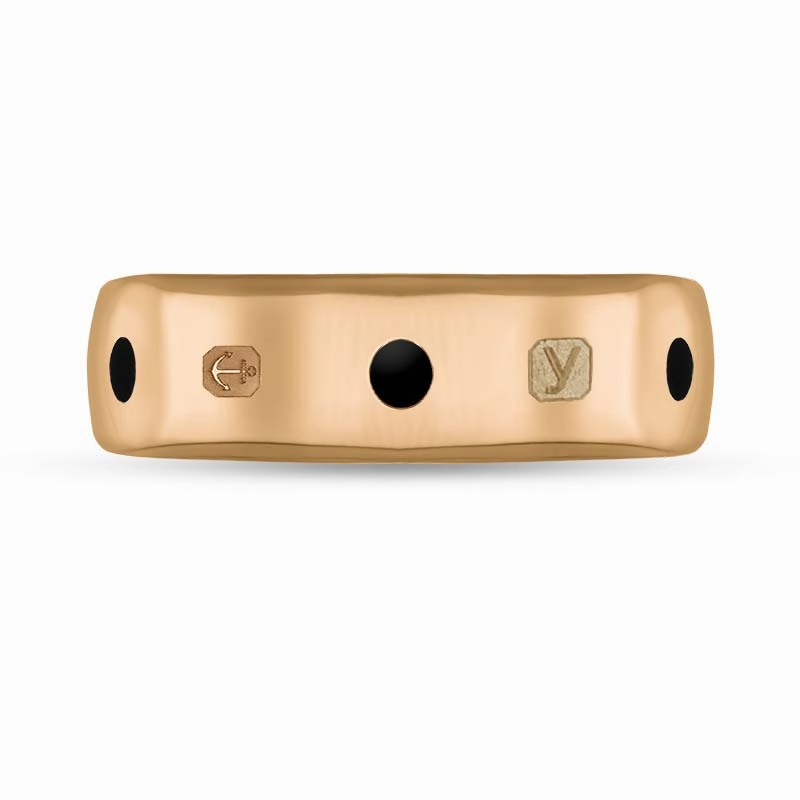 9ct Rose Gold Whitby Jet King's Coronation Hallmark 6mm Ring D