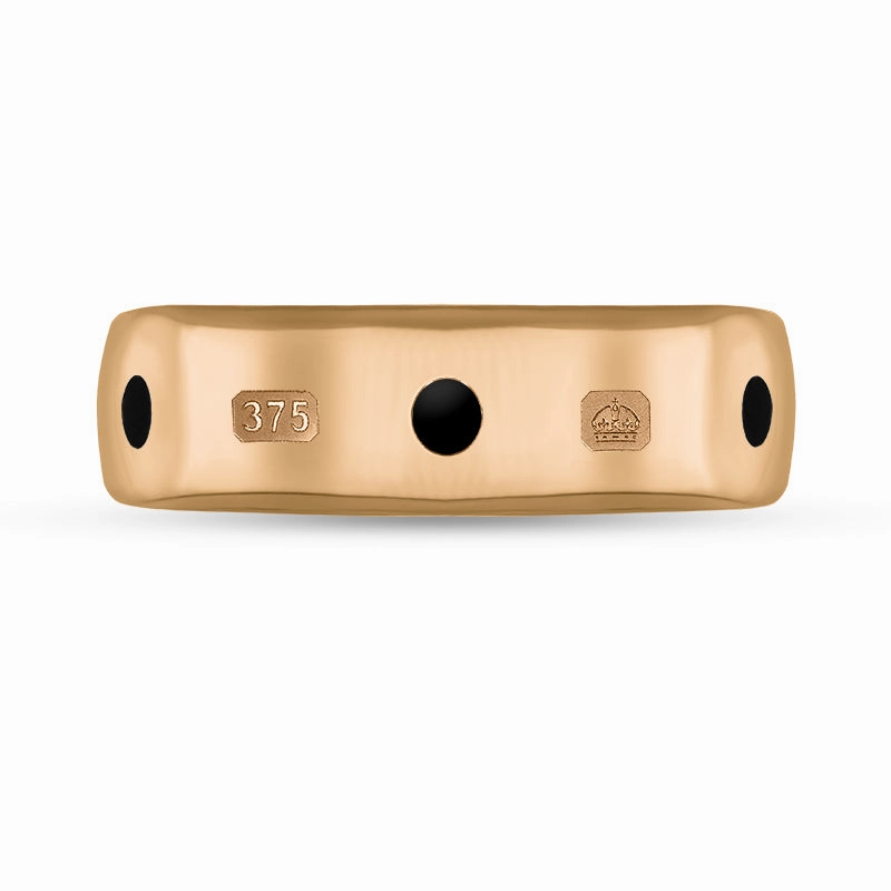 9ct Rose Gold Whitby Jet King's Coronation Hallmark 6mm Ring D