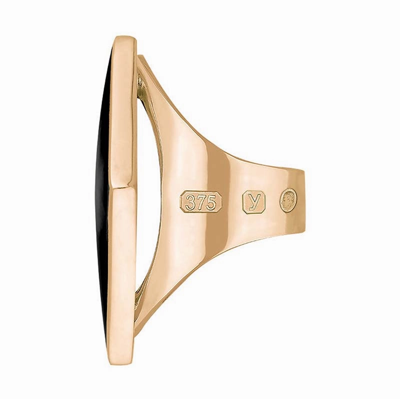 9ct Rose Gold Whitby Jet King's Coronation Hallmark Large Rhombus Ring D