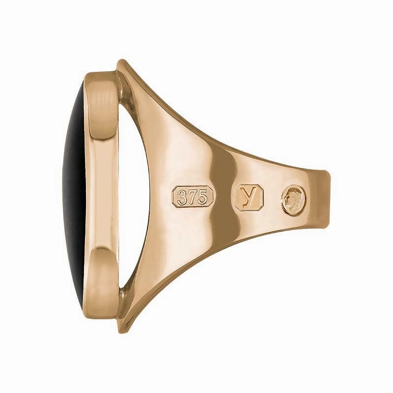 9ct Rose Gold Whitby Jet King's Coronation Hallmark Medium Oval Ring D
