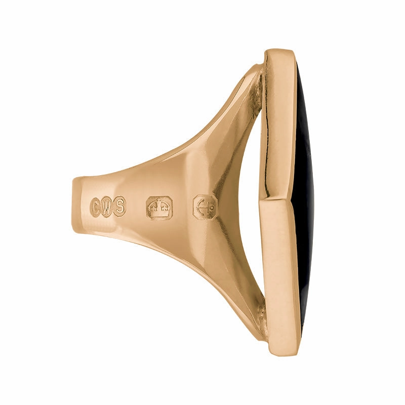 9ct Rose Gold Whitby Jet King's Coronation Hallmark Medium Rhombus Ring D