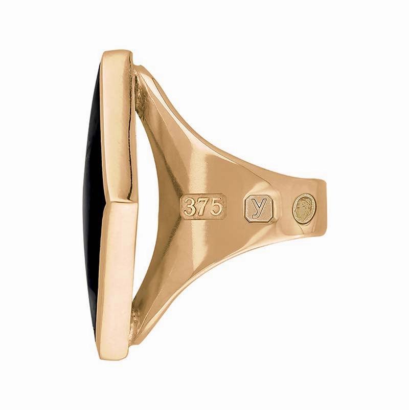 9ct Rose Gold Whitby Jet King's Coronation Hallmark Medium Rhombus Ring D