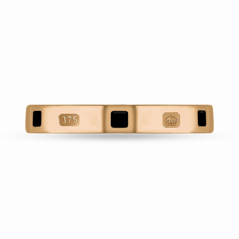 9ct Rose Gold Whitby Jet King's Coronation Hallmark Princess Cut 3mm Ring D