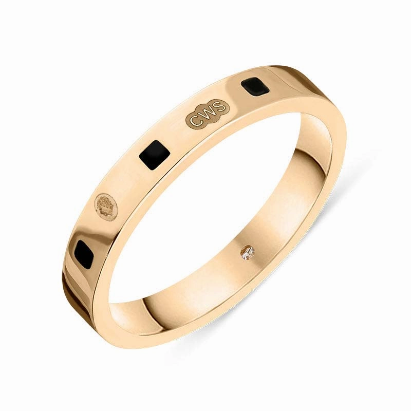 9ct Rose Gold Whitby Jet King's Coronation Hallmark Princess Cut 3mm Ring D