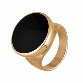 9ct Rose Gold Whitby Jet King's Coronation Hallmark Small Round Ring D