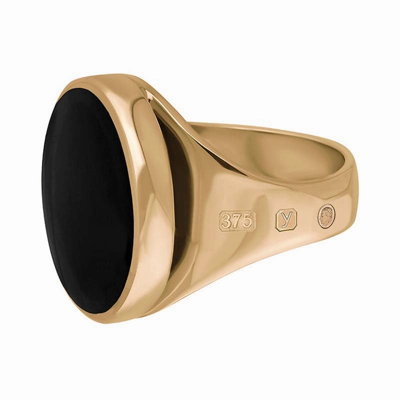 9ct Rose Gold Whitby Jet King's Coronation Hallmark Small Round Ring D
