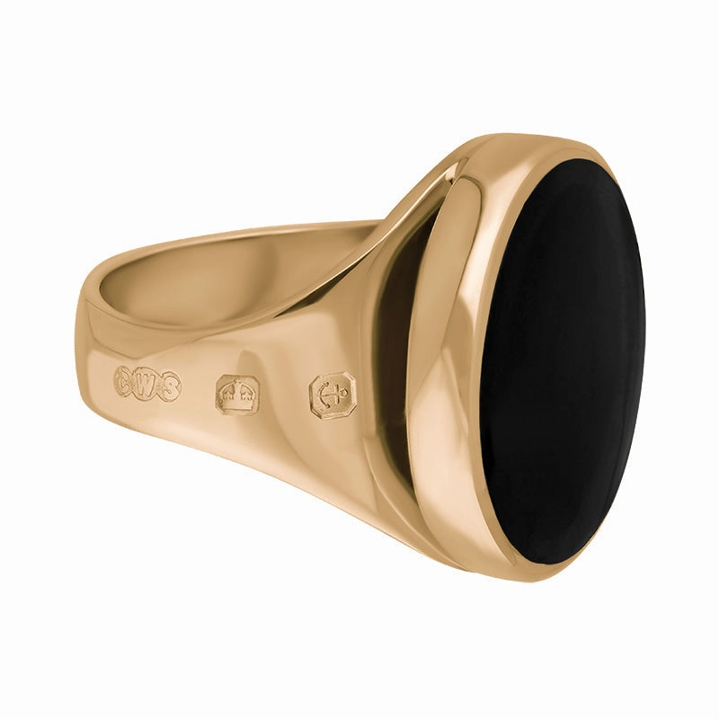 9ct Rose Gold Whitby Jet King's Coronation Hallmark Small Round Ring D