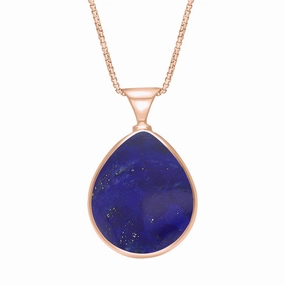 9ct Rose Gold Whitby Jet Lapis King's Coronation Hallmark Double Sided Pear-shaped Necklace D