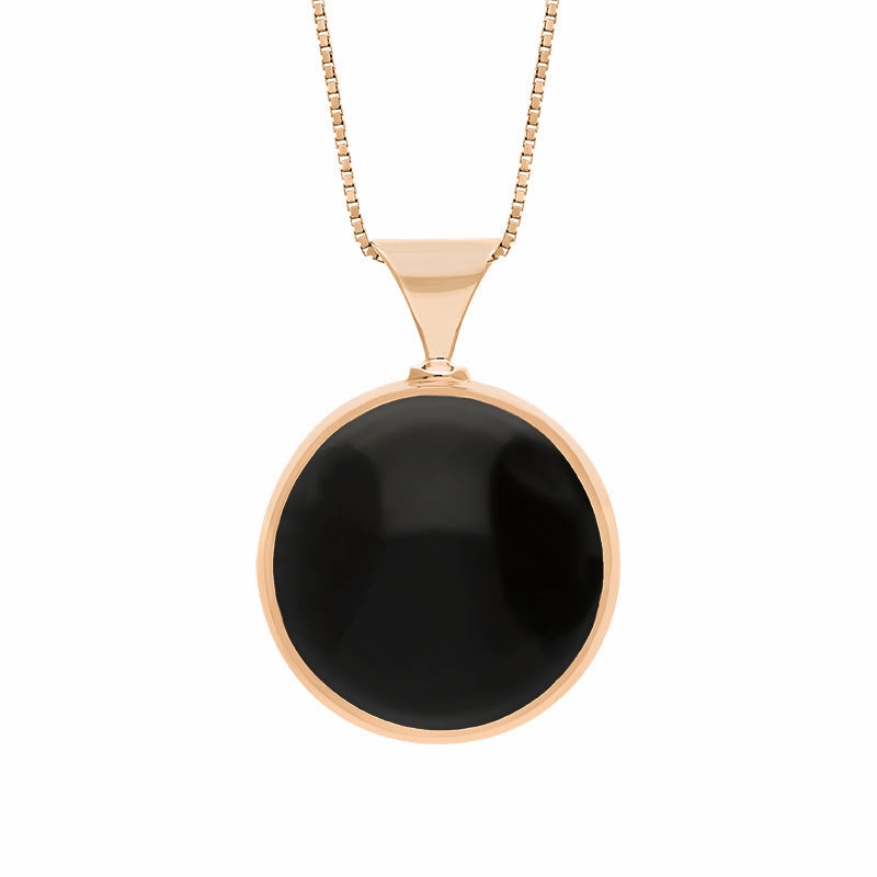 9ct Rose Gold Whitby Jet Lapis King's Coronation Hallmark Double Sided Round Necklace D