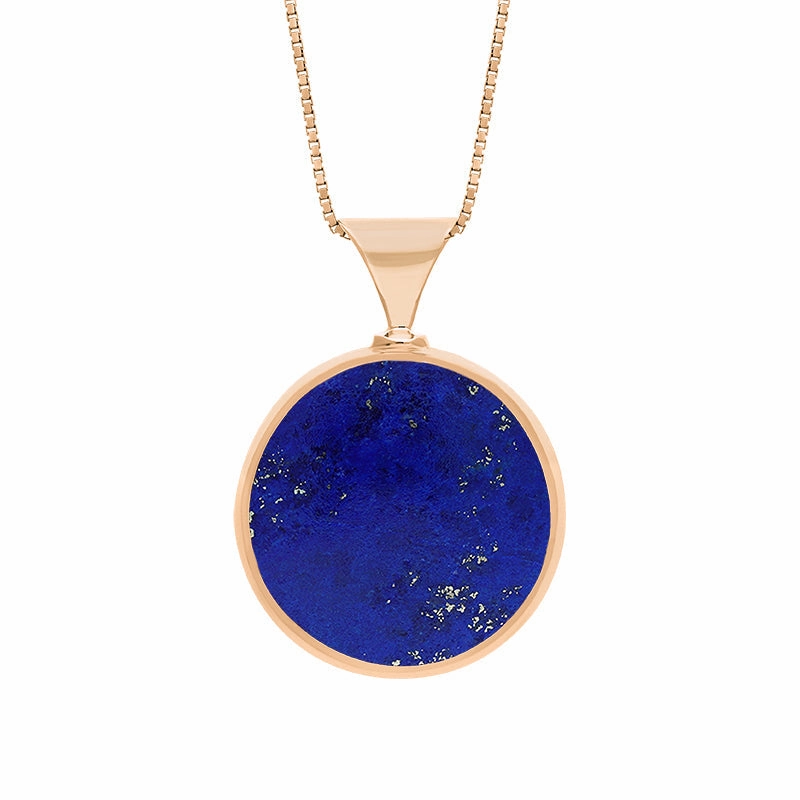 9ct Rose Gold Whitby Jet Lapis King's Coronation Hallmark Double Sided Round Necklace D