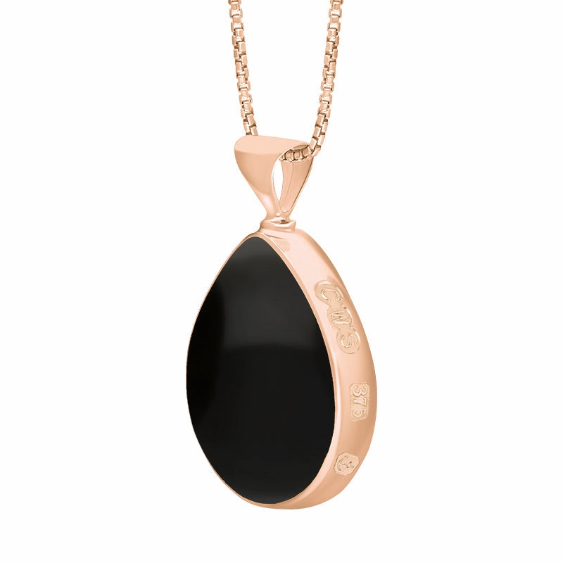9ct Rose Gold Whitby Jet Malachite King's Coronation Hallmark Double Sided Pear-shaped Necklace D