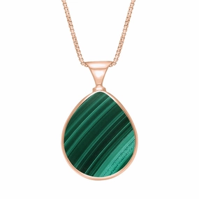 9ct Rose Gold Whitby Jet Malachite King's Coronation Hallmark Double Sided Pear-shaped Necklace D