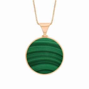9ct Rose Gold Whitby Jet Malachite King's Coronation Hallmark Double Sided Round Necklace D