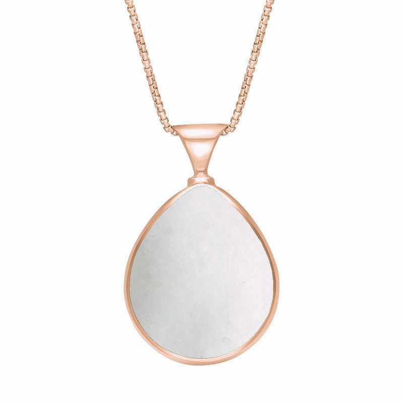 9ct Rose Gold Whitby Jet Mother of Pearl King's Coronation Hallmark Double Sided Pear-shaped Necklace D