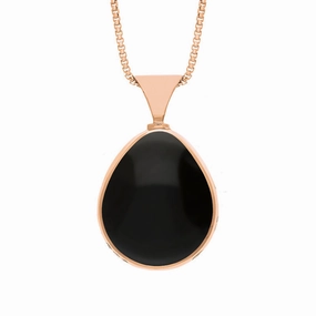 9ct Rose Gold Whitby Jet Mother of Pearl King's Coronation Hallmark Double Sided Pear-shaped Necklace D
