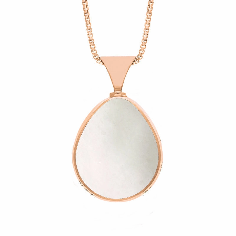 9ct Rose Gold Whitby Jet Mother of Pearl King's Coronation Hallmark Double Sided Pear-shaped Necklace D