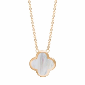 9ct Rose Gold White Mother of Pearl Bloom Large Four Leaf Clover Polished Edge Pendant