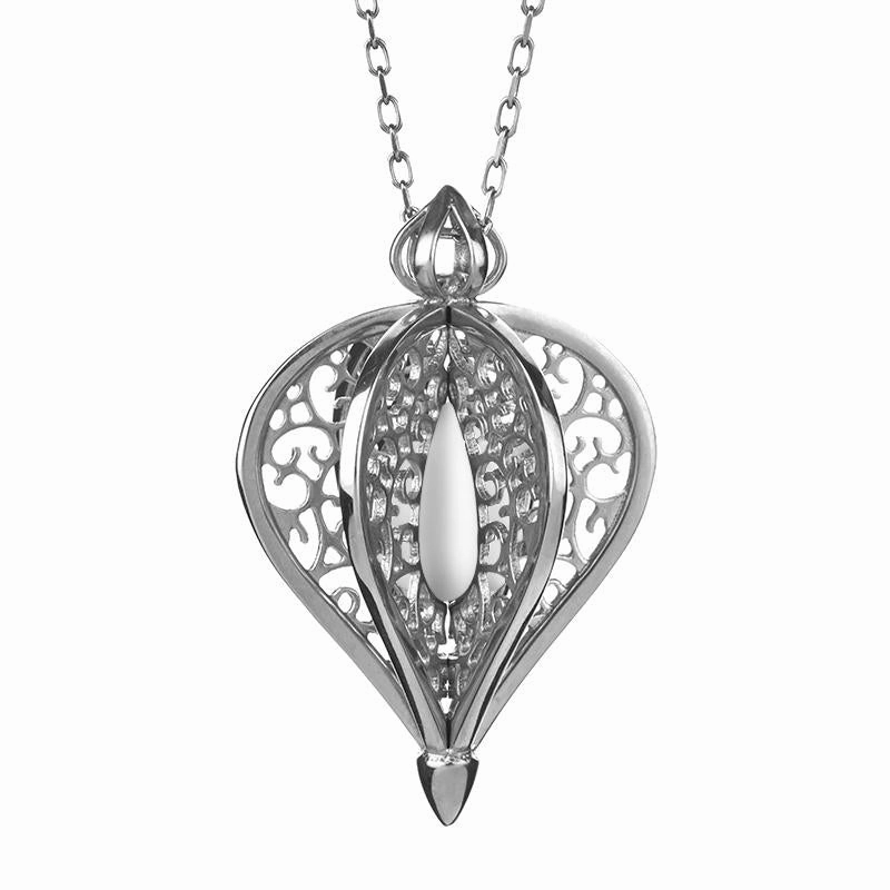 9ct White Gold Bauxite Flore Filigree Small Necklace