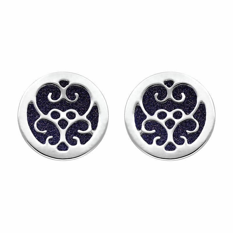 9ct White Gold Blue Goldstone Flore Filigree Stud Earrings