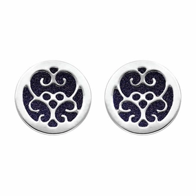 9ct White Gold Blue Goldstone Flore Filigree Stud Earrings